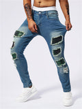 Men's Slim-fitting Stretchy Sparkling Ripped Patch Jeans