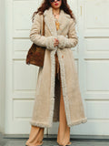 French Style Warm Plush Lapel Faux Suede Overcoats for Lady