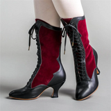 Women's Contrast Color Lace Up Pointed Toe Boots