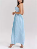 Women's Pleated Sky Blue Strapless Evening Dress