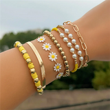 Fashion 7pcs/Set Daisy Imitation Pearl Snake Chain Bracelets