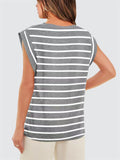 Leisure Round Neck Sleeveless Stripe Shirt for Women