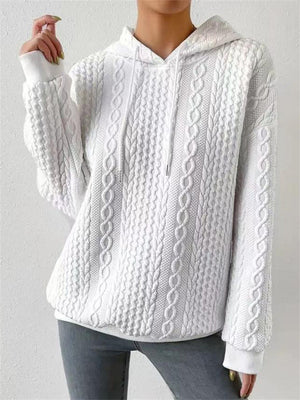 Sport Style Drop Shoulder Drawstring Knitted Hoodie for Women