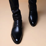 Men's Super Cool Black Pointed Toe PU Leather Dress Shoes