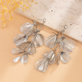 French Style Multiple Leaves Faux Pearl Drop Earrings for Lady