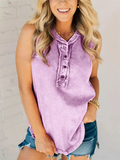 Ladies Distressed Durable Henley Tank Top T-shirt