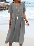 Holiday Solid Color Round Neck Loose Dress for Women