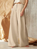 Elegant High-Rise Cotton Loose Wide Leg Pants for Women