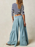 Female Loose Fit Wide Leg Spliced Elastic Waist Jeans