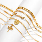 Women's 5Pcs/Set Vintage Cross Love Heart Metal Chain Necklaces