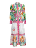 Retro Chic Niche Colorful Plant Print Female Dresses