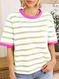 Women's Colorblocked Striped Round Neck T-shirts