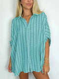 Vintage Vertical Stripe Batwing Sleeve Plus Size Ladies Blouses