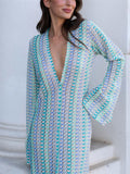 Holiday Deep V Neck Front Split Knitted Dress for Women