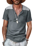 Men's Short Sleeve Color Block Simple Henley Shirts