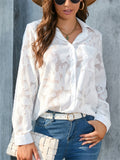 Ladies Elegant Voguish Jacquard Lapel Chiffon Blouse