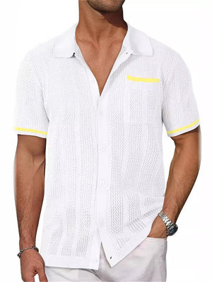 Men's Popular Cutout Striped Lapel Button Up Shirts