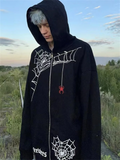 Men's Funny Spider Web Pattern Casual Zipper Hoodies