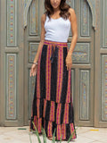 Leisure Vertical Stripe Tassel Drawstring Holiday Skirts for Women