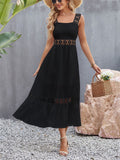 Women's Hollow Lace Patchwork Square Neck Elegant Dress