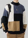 Men's Color Block Patchwork Round Neck Warm Knitted Sweater