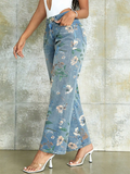 Popular Floral Print Ankle-Length Jeans for Women