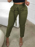 Chic Pure Color Micro-elastic Cargo Trouser for Women