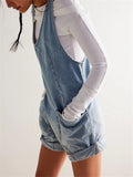 Women's Adjustable Short Denim Jumpsuits with Pockets