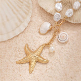 Women's Gold Starfish White Conch Pendant Irregular Pearl Beach Necklace