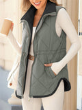 Female Irregular Hem Diamond Check Zippered Padded Coat Vest