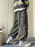 Men's Corduroy Lace Up Multi-Pocket Baggy Cargo Pants