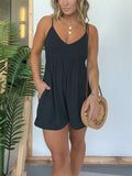 Women's Leisure U Neck Sleeveless Strappy Romper for Holiday & Beach