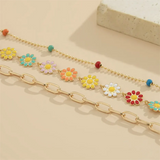 3Pcs/Set Colorful Daisy Metal Ring Chain Necklaces for Women