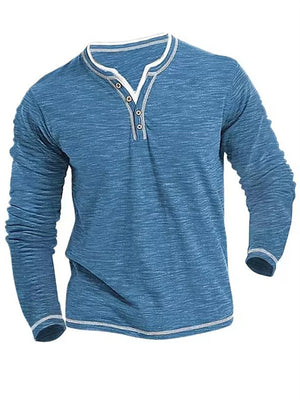 Men's Slim Fit V Neck Autumn Long Sleeve Henley Shirt