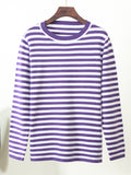 Classic Stripe Round Neck Long Sleeve Sweater for Women