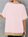 Contrast Color Stripes Round Neck Sports T-shirts for Women