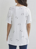 Zip V Neck Heart-Shaped Print Short Sleeve Shirt for Women