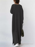 Winter Gentle Solid Color V Neck Long Dress for Lady