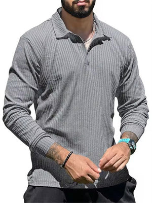 Men's Sport Turn Down Collar Striped Texture Shirts