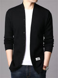 Autumn Winter Men's Solid Color Cardigan Sweater with Patch Pocket