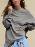 Sports Style Loose Solid Color Pullover Sweatshirt for Women