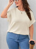 Leisure Plus Size Round Neck Striped Texture Shirt for Women