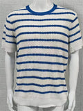 Men's Vacation Stripe Round Neck Knitted Short Sleeve Sweater Shirt