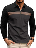 Men's Fitted Lapel Color Block Polo Shirt for Autumn