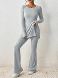 Women's Elegant Crew Neck Long Sleeve Slim Fit Pajamas ( 2 Pieces )
