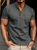 Male Casual Short-sleeved Collarless Pullover Shirt