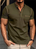 Male Casual Short-sleeved Collarless Pullover Shirt