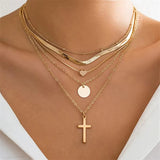 5Pcs/Set Vintage Layered Cross Coin Love Heart Pendant Necklaces