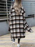 Women's Leisure Candy Color Lapel Extended Plaid Shirt