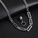 Black Square Pendant Metal Ring Necklace